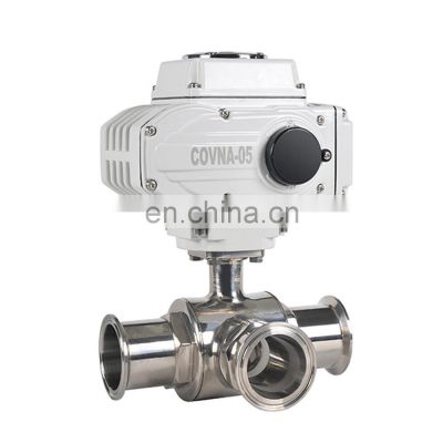 COVNA DN40 1.5 inch 3 Way L Port 220V AC Tri Clamp Food Grade 316 Stainless Steel Motor Operated Sanitary Ball Valve