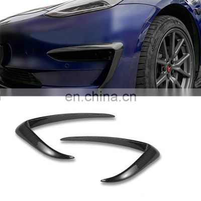 Autoclave Real Dry Carbon Fiber Front Fog Trim Front Bumper Canards For Tesla Model 3 2017-2022