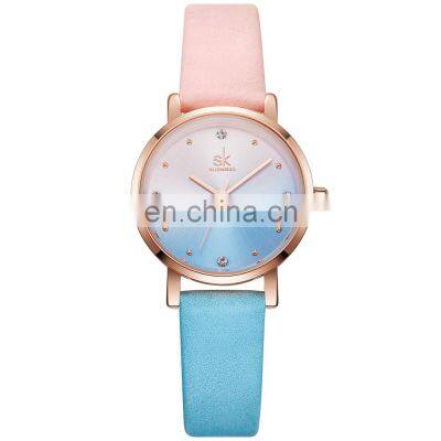 SHENGKE Charming Lady Watch Gradient Color Two-tone Colors Soft Leather Band Japanese Quartz Movement K8029L