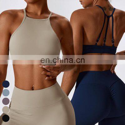 Custom High Quality Adjustable Sexy Workout Wear Tank Top High Support Gym Fitness Yoga Bra Back Straps Sports Bra For Women