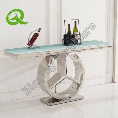 Modern luxury good quality home living room furniture silver stainless steel frame tempered glass square console table