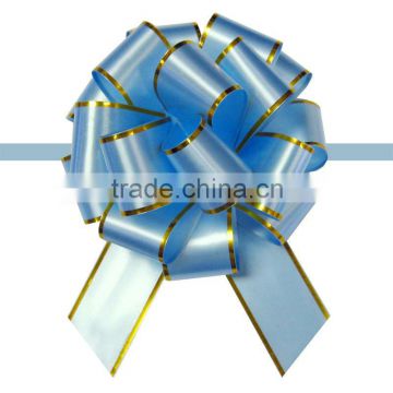 Gold edge light blue ribbon pompom bow for decorative or gift packing