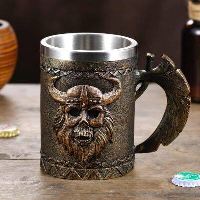 Wholesale Viking Axe Mug Stainless Steel Skull Beer Cup, Viking Skull Mug