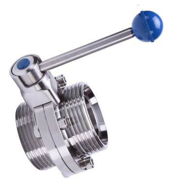 Food Grade 304 316 Sanitary Sms Din Round Manual External Thread End Connect butterfly Valve