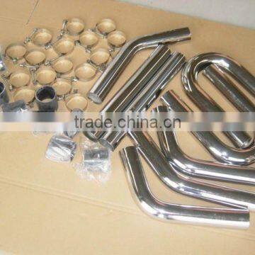 TURBO INTERCOOLER PIPE 2" 2.5" 3" 3.5" 4" CHROME ALUMINUM PIPING+T-CLAMPS+SILICONE HOSES