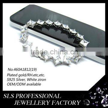 New product 2016 rhodium plated Bridal jewelry pure silver bracelet cubic zirconia bracelet for girls