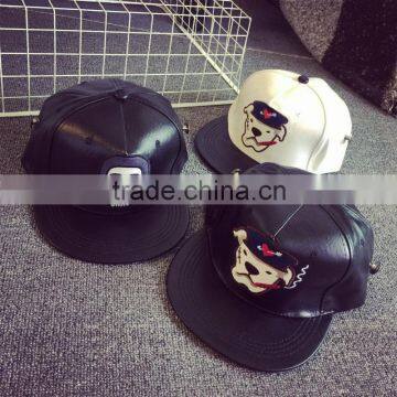 2016 Newest Cartoon Embroidery Man Women Fashion Cool Flat Brim PU Leather Snapback                        
                                                Quality Choice