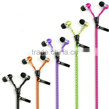 Volume control metal zipper earphone, zip earphone, earphone headphone with mic