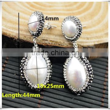 LFD-09E Wholesale Druzy 925 Silver Pave Rhinestone Pearl Stud Earring / Drop Earrings Charms Jewelry Making