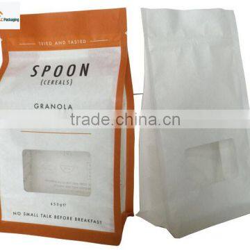 Block Bottom White Kraft Paper Laminated Bags With Clear Window For Food Pack                        
                                                Quality Choice