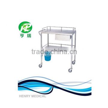 CE ISO approved 2 layers medical stainless steel instrument trolley with bucket