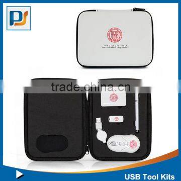 Multi-function USB Travel Kits High Quality PU Pouch Customized Computer Accessories includes Mouse USB Hub Flash Driver and Pen