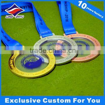 Custom logo transparent metal medal swimming medals with ribbon in gold silver copper plating                        
                                                                Most Popular