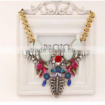 European and American Fashion Metal Jewelry Luxurious Exaggerated Thick Flower Crystal Necklace for Ladies