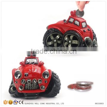 Cheap Handmade Polyresin Kid Toys Car Shape Coin Bank