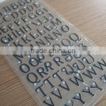 DIY Alphabet letter crystal PVC sticker/3D glitter PVC sticker/custom pvc glitter diamond sticker