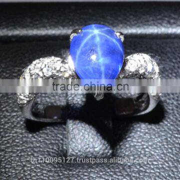 10x7 MM Blue Star Sapphire Ring Lab-Created Sterling Silver 92.5 Size 5.5