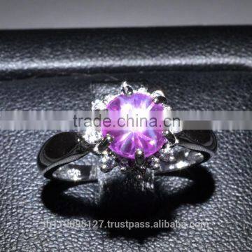 6 MM Pink Star Sapphire Ring Lab-Created Sterling Silver 92.5 Size 6.75