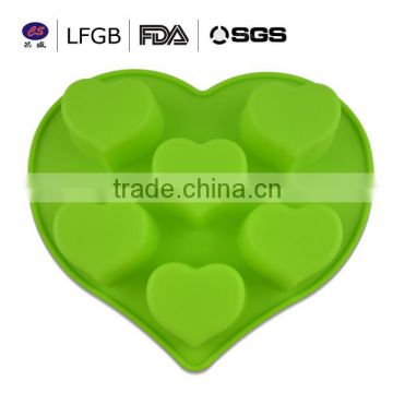 Customized fashionable high quality six heart shape silicone cake molds