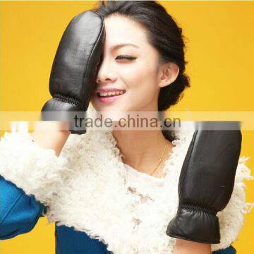 ZF2879 Women's Black Leather Mittens with Finger Liners