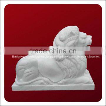 Chinese Traditional Hand Carved Marble Sitting Lion Statue