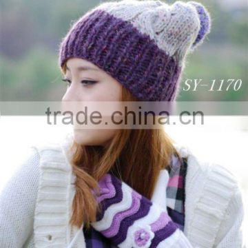 acrylic fashion knitted hat glove set