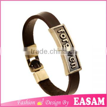 Custom engraved leather bracelet with letter/forgiven letter leather bracelet