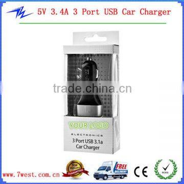 New Arrival Universal 3 Port USB Car Charger for iPhone 6 USB Car Charger