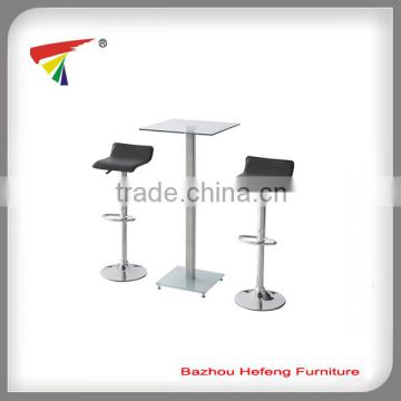 home pub bar table ,tempered square glass top with chromed stand