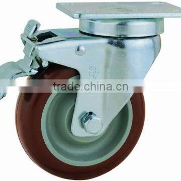 22 Series Double Ball Raceway Structure Top Plate Swivel PU Industrial Caster With Total Brake