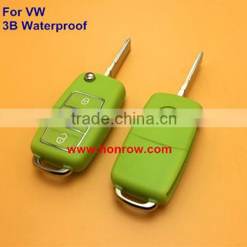 New arriver 3 button waterproof vw remote key blank with green color key shell colorful for vw key