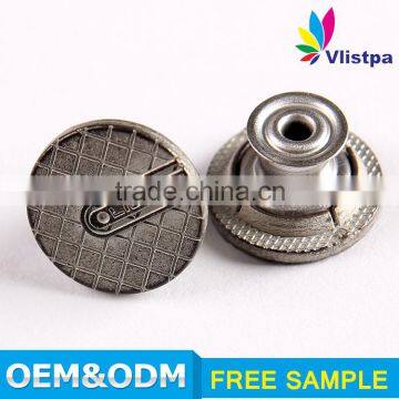 Fashion Silver Painted zinc alloy shank metal jeans button for jeans
