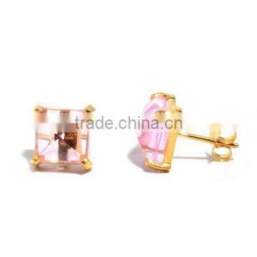 The Gopali Jewellers Pink Quartz stud earring Jewelry Handmade gold jewellery Gemstone SQAURE