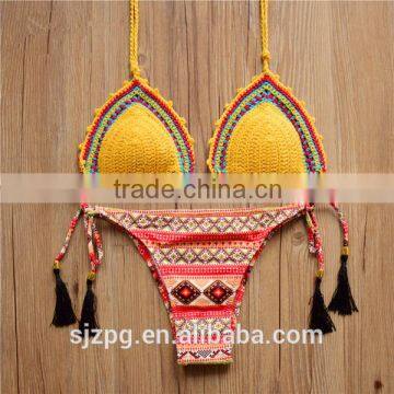 2016 crochet New Swimwear, open sexy girl bikini sets knitted