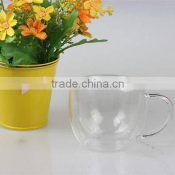 china manufacturer hand blown heat resistant double wall clear high borosilicate glass coffee tea cup with handle and saucer set