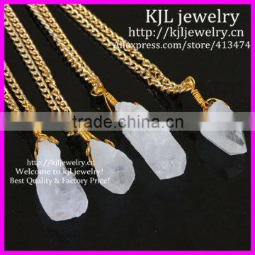 KJL-BD5280 Raw White Druzy Agate Quartz Pendant Necklace Gold Wire Wrapped Druzy Stone Pendants Point Necklace Jewelry