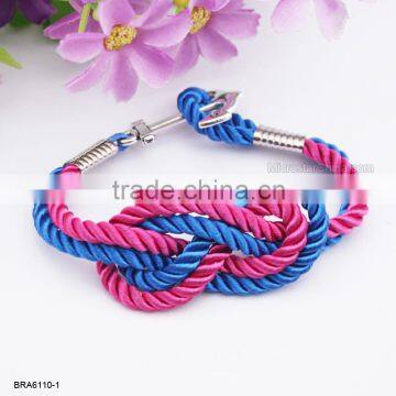 Vintage Braided Nylon Rope Anchor Charm Bracelet For Wholesale