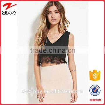 2015 Hot-selling new tops designs fashion sexy V-neck lace crop top for women