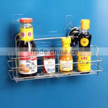 High quality bathroom hanging Sucker stainless steel rack/Sucker stainless steel storage basket/kitchen Sucker seasoning bottle