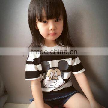 Wholesale Lovely Cartoon Printing Stripes Soft Handle Fashion T-shirt for Children