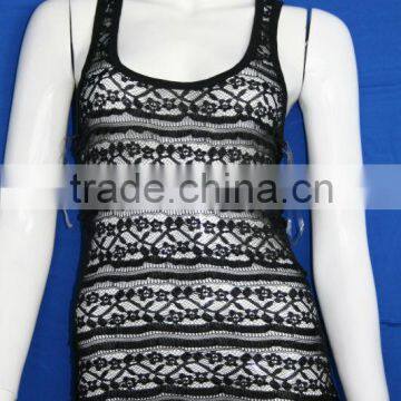 Black lace ruffles womens tank top