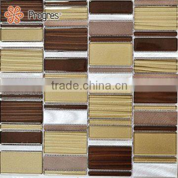 Hot sell silver brown aluminium mix glass mosaic(pmhx009)