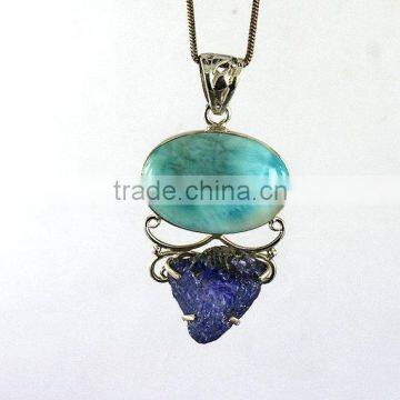 falak gems Genuine Dominican Larimar & Row amethyst Gemstone Pendant