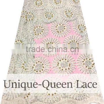 High quality net lace 2016 african styles tulle lace with stone/ Wholesale Tulle Lace Fabric with Stones and Beads for Wedding