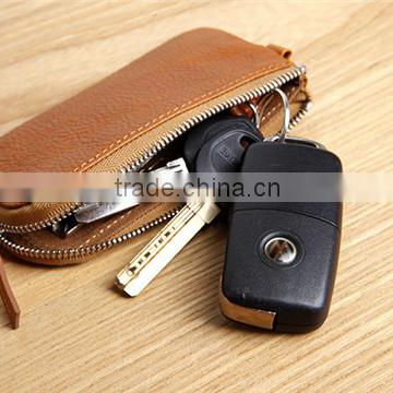 Factory supplier genuine leather case for car keys with zipper