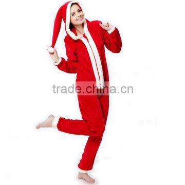 High Quality Adult Plus Size Coral Fleece Hooded Christmas Footless Pajama Onesie For Women