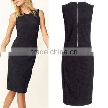 Custom manufacture midi zipper outside woven sleeveless dress