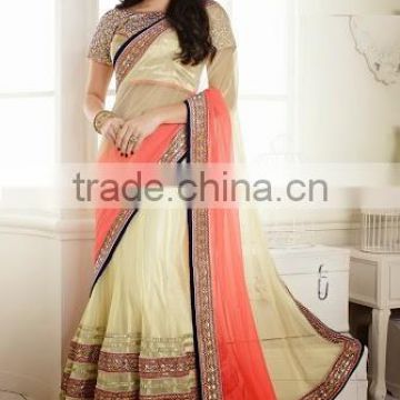 CREAM GEORGETTE ON NET LAHANGA STYLE SAREE