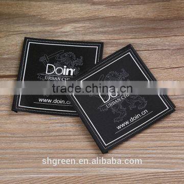 Black satin printed garment labels