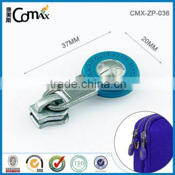 Colorful rubber coated blue metal zipper puller design